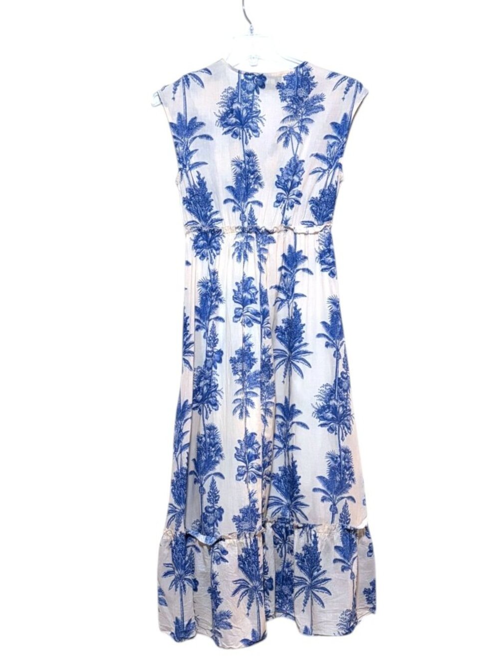Cobalt Blue Cotton Sundress M Tiered Babydoll Maxi Resort Cruise 100% Cotton - Picture 4 of 7